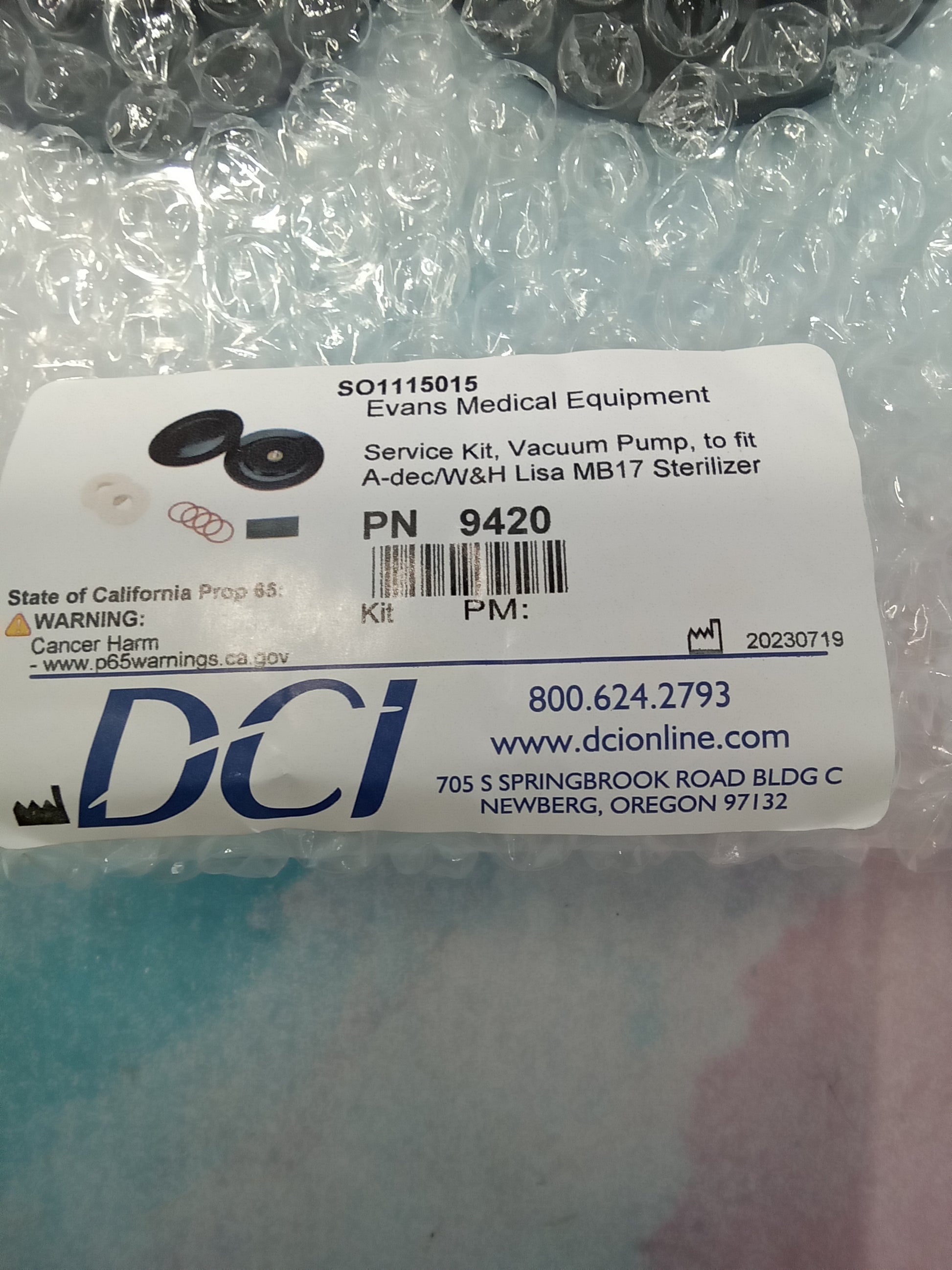 DCI 9420 - Service Kit, Vacuum Pump to fit Adec/W&H Lisa MB17 Sterilizer - Dental Parts Shop