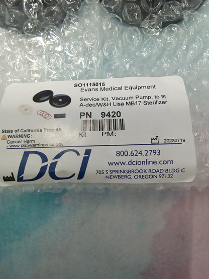 DCI 9420 - Service Kit, Vacuum Pump to fit Adec/W&H Lisa MB17 Sterilizer - Dental Parts Shop