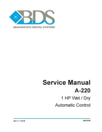 Service Manual A-220 1 HP Wet / Dry Automatic Control - Dental Parts Shop