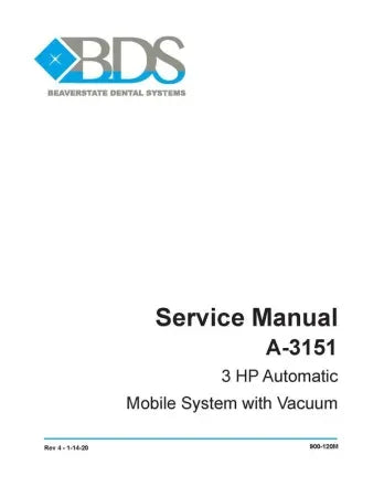 Service Manual A-3151 3 HP Automatic Mobile System with Vacuum - Dental Parts Shop