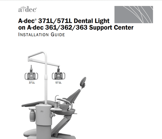 A-dec 371L/571L Dental Light on A-dec 361/362/363 Support Center Installation Guide - Dental Parts Shop