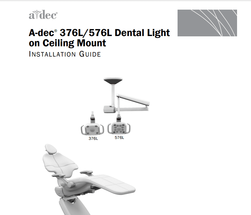 A-dec 376L/576L Dental Light on Ceiling Mount INSTALLATION GUIDE - Dental Parts Shop