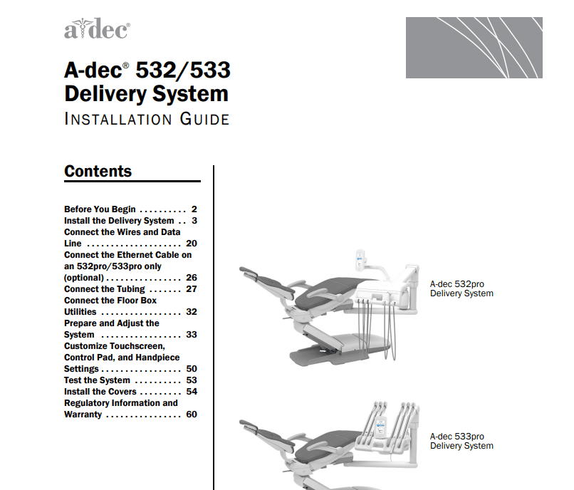 A-dec 532/533 Delivery System Installation Guide - Dental Parts Shop