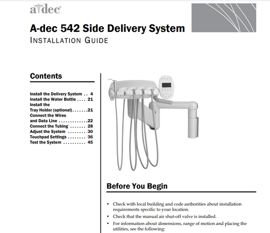 A-dec 542 Side Delivery System Installation Guide - Dental Parts Shop