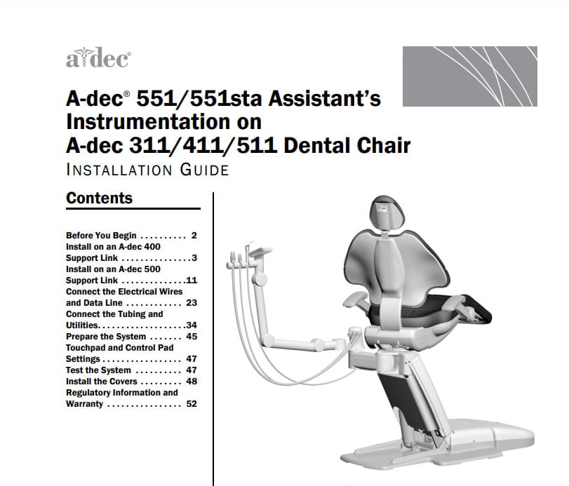 A-dec 551/551sta Assistant’s Instrumentation on A-dec 311/411/511 ...