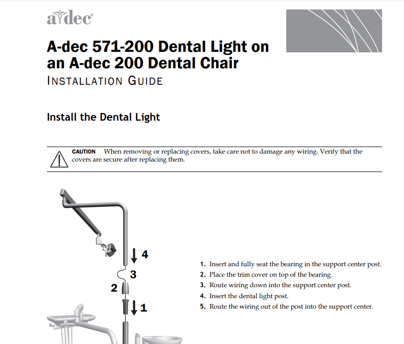 A-dec 571-200 Dental Light on an A-dec 200 Dental Chair - Dental Parts Shop