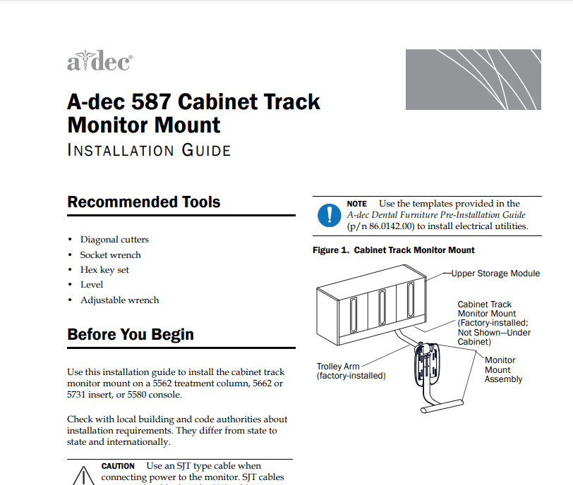 A-dec 587 Track Monitor Mount Installation Guide - Dental Parts Shop