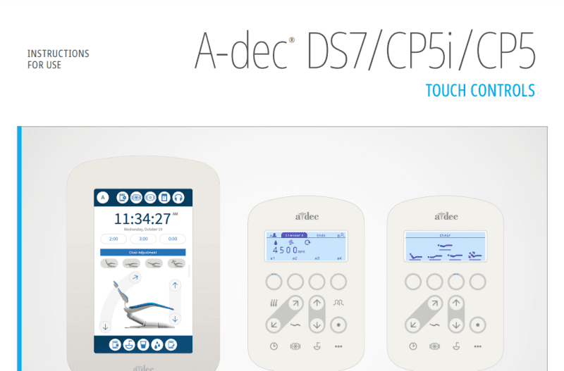 A-dec DS7/CP5i/CP5 Touch Controls Instructions for Use - Dental Parts Shop