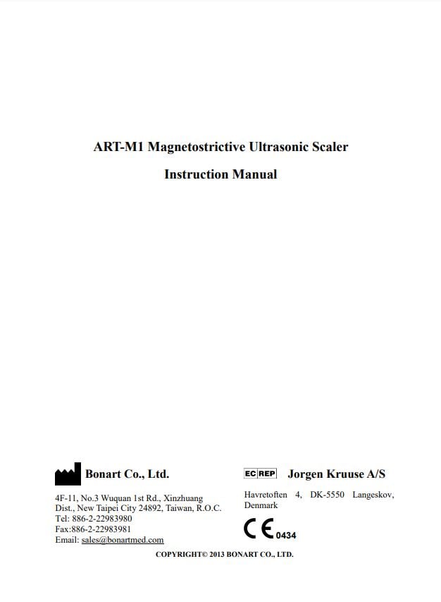 ART-M1 Magnetostrictive Ultrasonic Scaler Instruction Manual - Dental Parts Shop