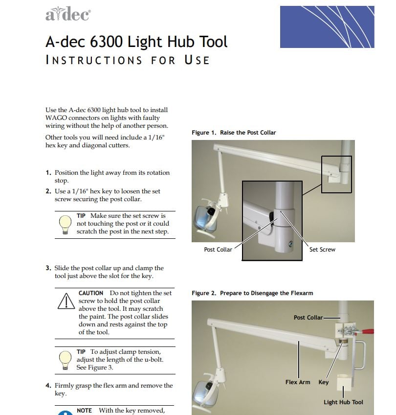 A-dec 6300 Light Hub Tool Instructions For Use - Dental Parts Shop