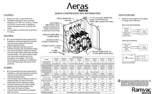 RamVac Aeras Compressor Site Information (1 page) - Models C3, C4, C6, C7 & C11 - Dental Parts Shop