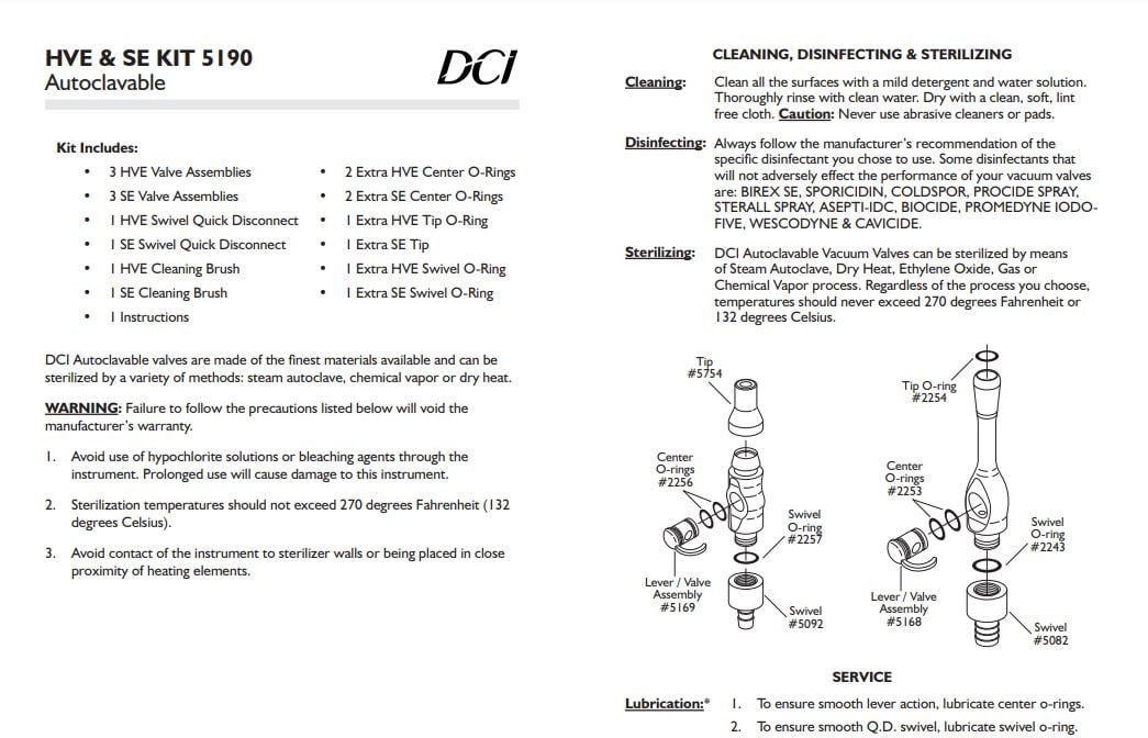 Autoclavable HVE and SE Kit 5190 Instructions - Dental Parts Shop