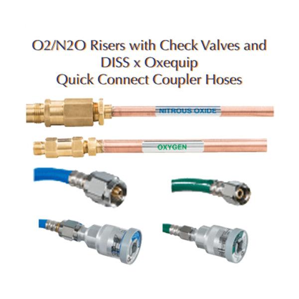 Belmed Riser with Check Valve & DISS X Oxequip Quick Connect Hoses O2/N2O V600