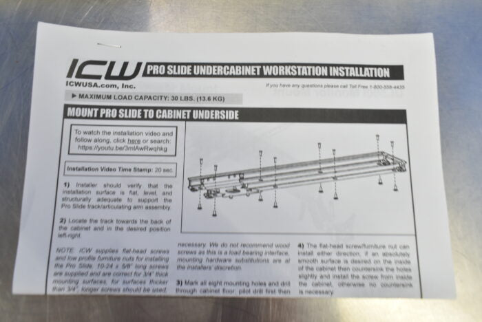 ICW Pro Slide Undercabinet Workstation Track - Dental Parts Shop