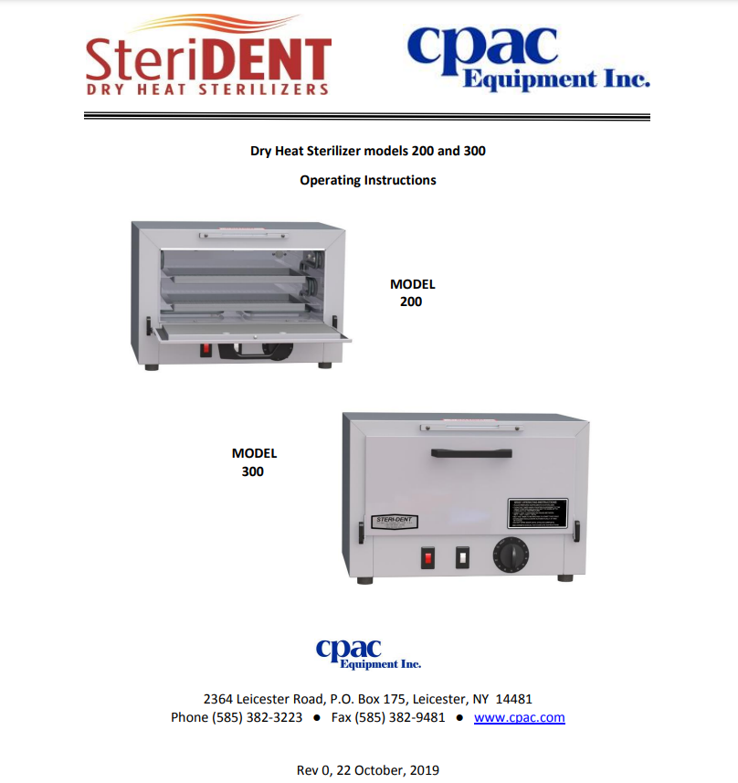 CPAC Sterident Model 200 / 300 Operation Instructions - Dental Parts Shop