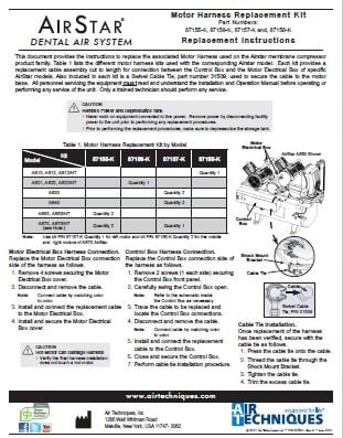 AirStar Motor Harness Replacement Kit (Part Numbers: 87155-K, 87156-K, 87157-K and, 87158-K) - Dental Parts Shop