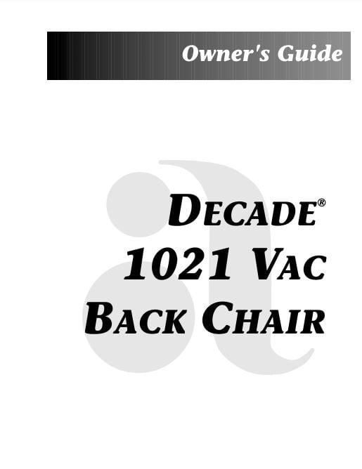 Decade 1021 Vac Back Dental Chair Instructions For Use - Dental Parts Shop