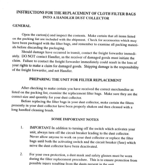 Filter Bag Replacement - Dental Parts Shop