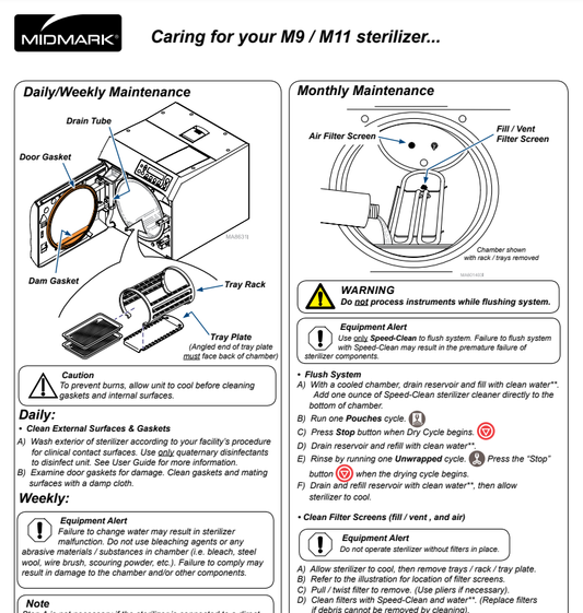 Midmark Operation and Care Guide for M9 / M11 Sterilizers - 20 thru -22 & -33 thru -34 - Dental Parts Shop