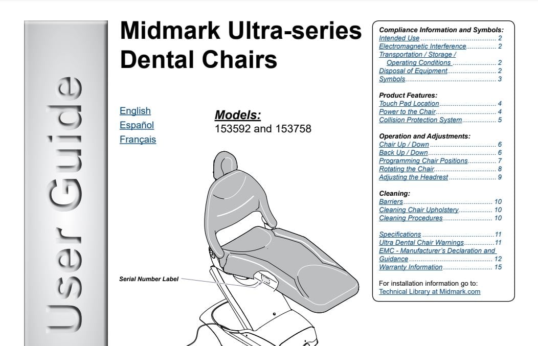 Midmark Ultra-Series Dental Chairs User Guide - Dental Parts Shop