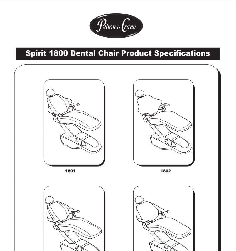 Pelton & Crane Spirit 1800 Series Dental Chair Technical Specifications Manual - Dental Parts Shop