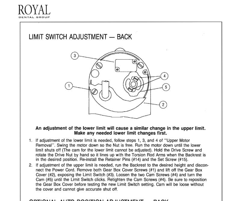 Royal Back Limit Switch Adjustment, Signet, R17, R16, R15, R12, GP1 - Dental Parts Shop