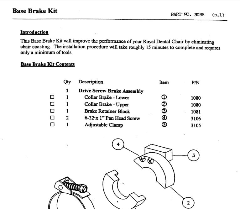 Royal Base Brake Kit, P/N 3038 - Dental Parts Shop