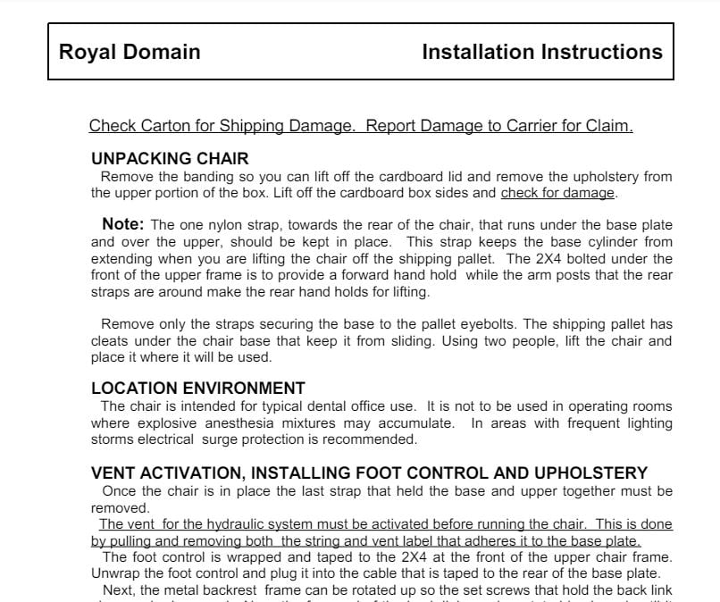 Royal Domain 2250, 2240 Installation - Dental Parts Shop