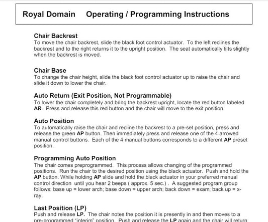 Royal Domain Operating/Programming Instructions - Dental Parts Shop