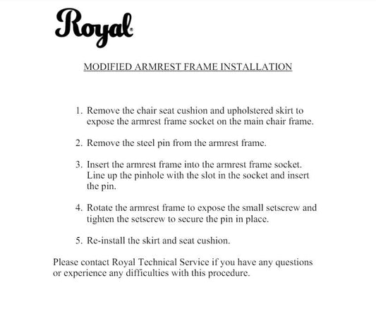 Royal Modified Armrest Frame Installation, P/N 6425 - Dental Parts Shop