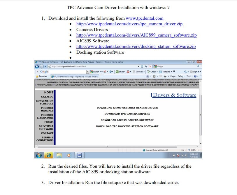 TPC Windows 7 Driver Installation Instructions - Dental Parts Shop