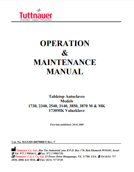 Tuttnauer Autoclave Manual - 2340 MK - Dental Parts Shop