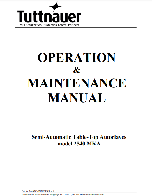 Tuttnauer Autoclave Manual - 2540 MKA - Dental Parts Shop