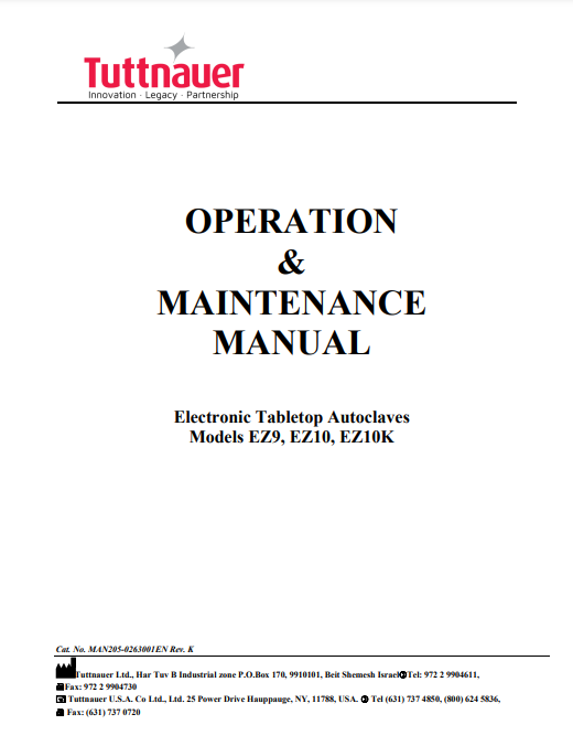 Tuttnauer Autoclave Manual - EZ 10 - Dental Parts Shop