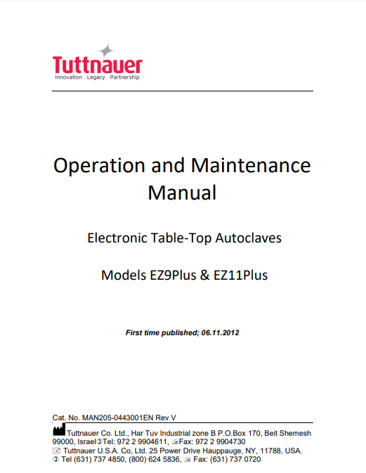 Tuttnauer Autoclave Manual - EZ 9 PLus - Dental Parts Shop