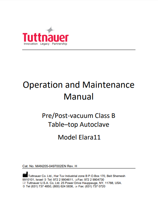 Tuttnauer Autoclave Manual - Elara 11 - Dental Parts Shop