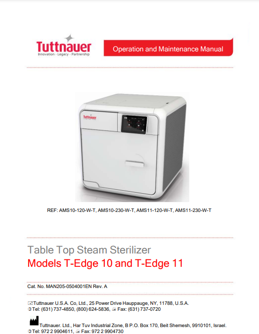 Tuttnauer Autoclave Manual - T-Edge User Manual - Dental Parts Shop