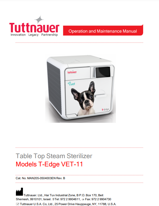 Tuttnauer Autoclave Manual - T-Edge Vet-11 - Dental Parts Shop