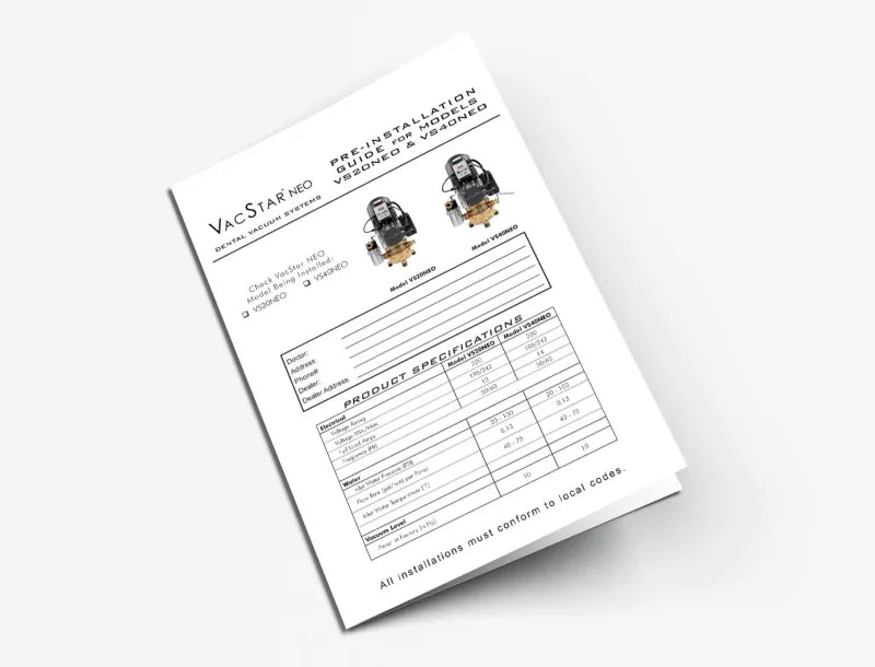 VacStar 20 NEO and VacStar 40 NEO Pre-Installation Guide - Dental Parts Shop