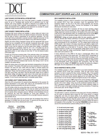 Combination Light Source & L.E.D. Curing System Installation Guide