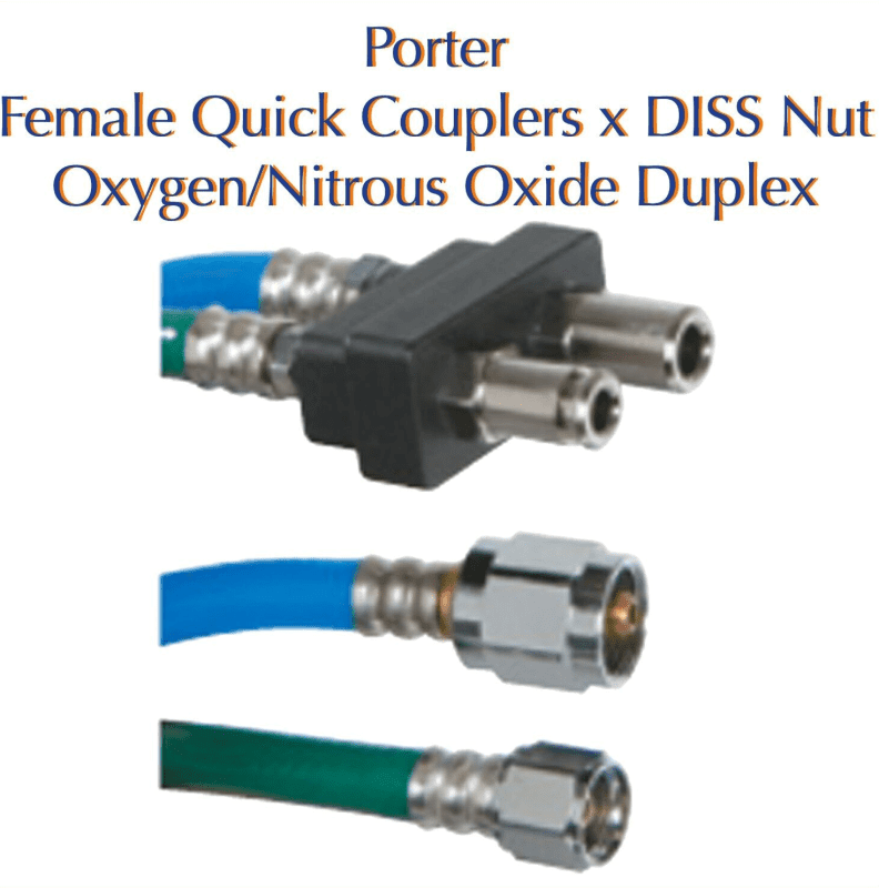 Belmed Porter Female Quick Coupler x DISS Nut O2/N2O Oxide Duplex 8800-0503