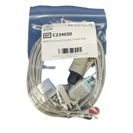 Cables And Sensors C2340S0 AAMI Compatible One-Piece ECG Cable 3 Leads Snap - Dental Parts Shop