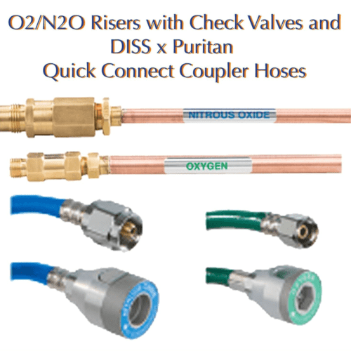 Belmed Riser withCheck Valves & DISS X Puritan Quick Connect Hoses O2/N2O V300