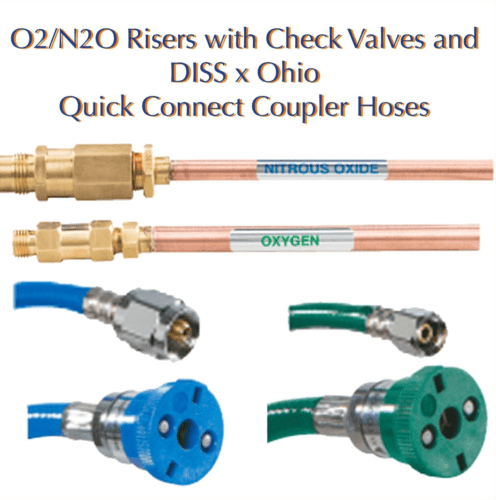 Belmed Riser with Check Valves & DISS X Ohio Quick Connect Hoses O2/N2O V400