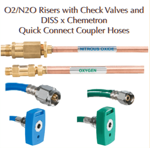 Belmed Riser withCheck Valve & DISS X Chemetron Quick Connect Hoses O2/N2O V500