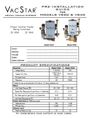 VacStar 20 and 40 Pre-Installation Guide - Dental Parts Shop